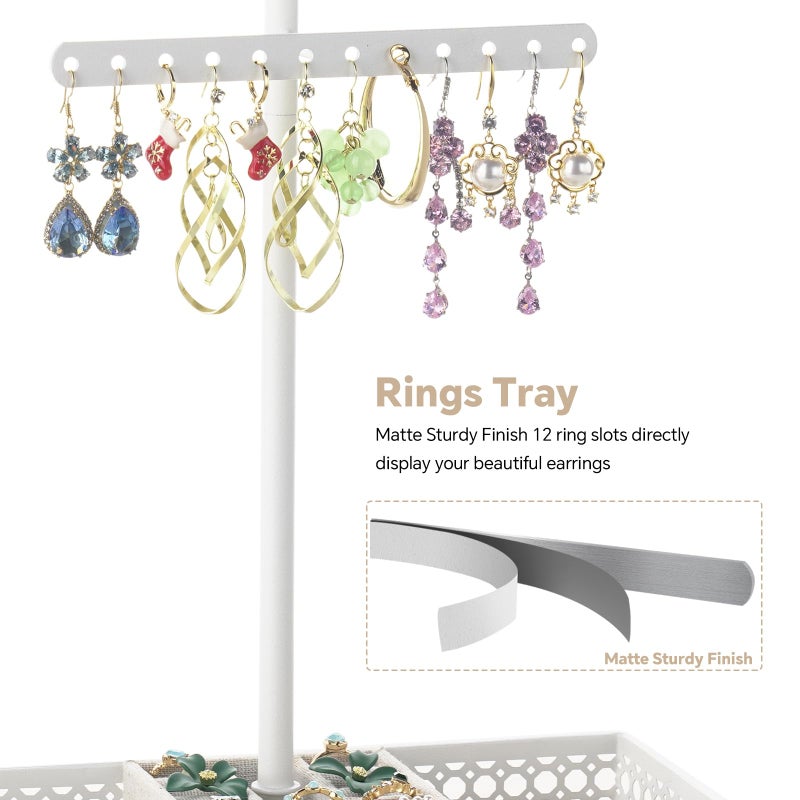 Meangood Jewelry Tree Stand Organizer 3in1 Necklace Organizer Display Bracelet Earrings and Ring Tray Jewelry Holder Hanger Metalï¼ˆWhiteï¼‰ - Image 4